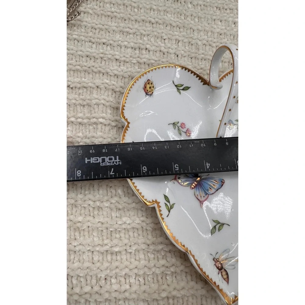 I Godinger & Co Leaf Dish Butterfly Porcelain Trinket‎ Dish Candy Tray Gold Trim